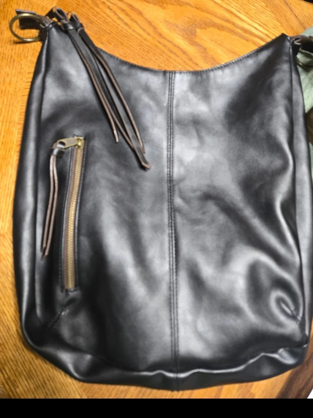 Black Leather Hobo Shoulder Bag